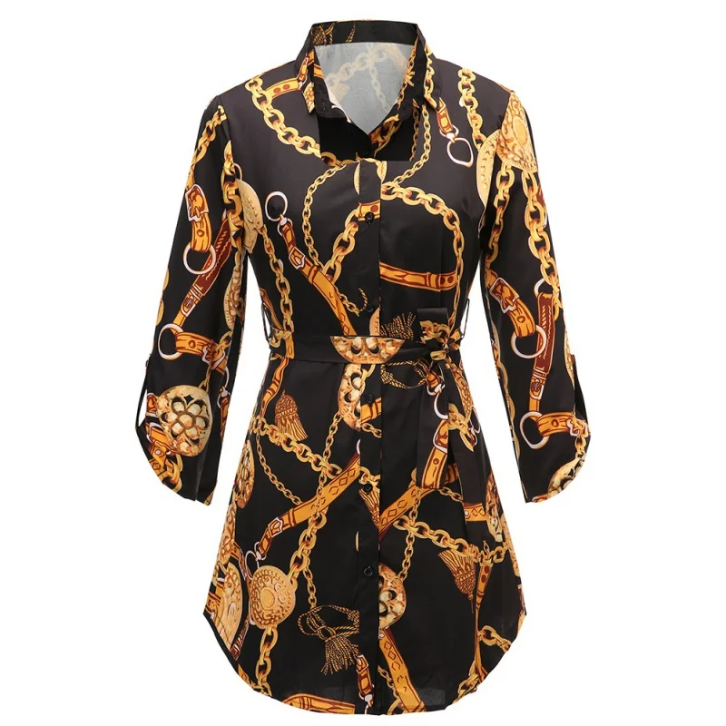 Блузка женская с отложным воротником пикантный Топ на пуговицах принтом