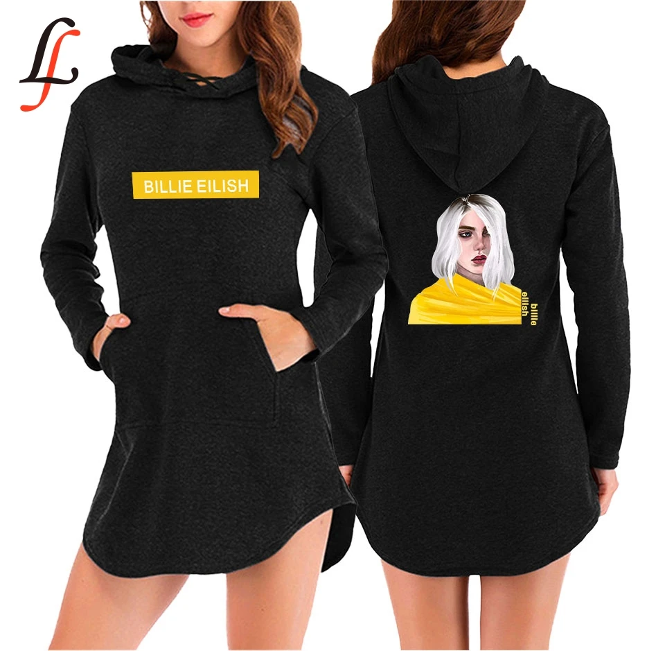 Платье с капюшоном Billie Eilish классическое Повседневное платье карманом для спорта