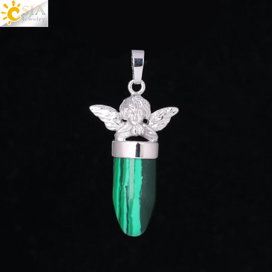Malachite CSJA Angel Подвески для ожерелья в форме пули ювелирные изделия из природного камня зеленый авантюрин розовый с кварцевым тигровым глазом ювелирные изделия F360 - Окраска металла: Malachite