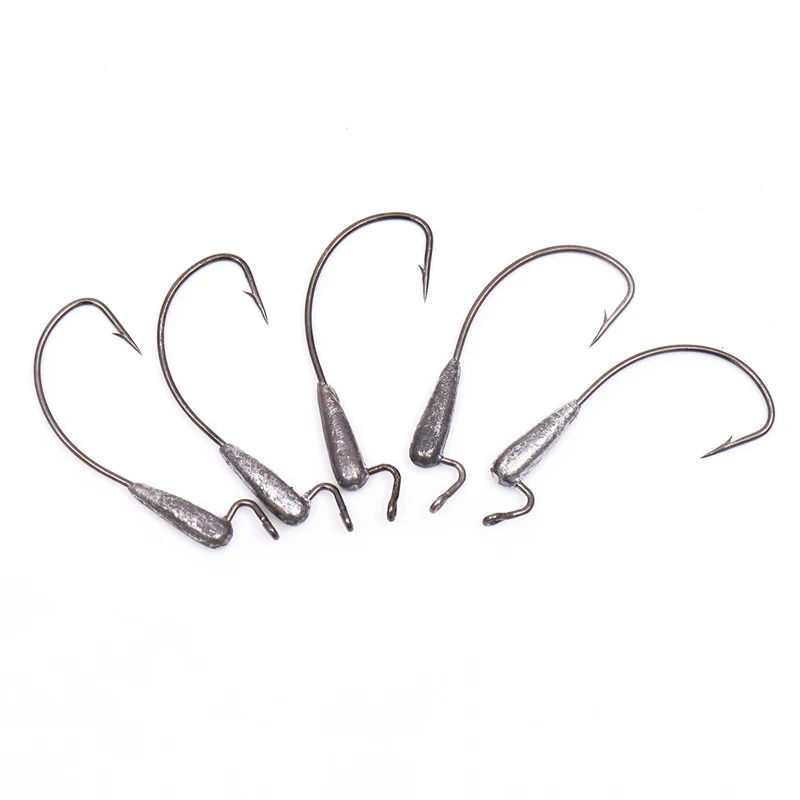 

10pcs Shank Weighted Crank Worm Fish Hook Red Silver Color Bass Fishing Hook Fishing Tackle Taxas Rig Hooks 4/0 5/0
