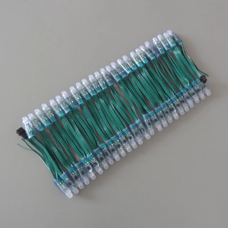 Зеленая проволока (20AWG) Адресуемая DC5V 12 мм сквозное отверстие WS2811 led smart pixel node IP68