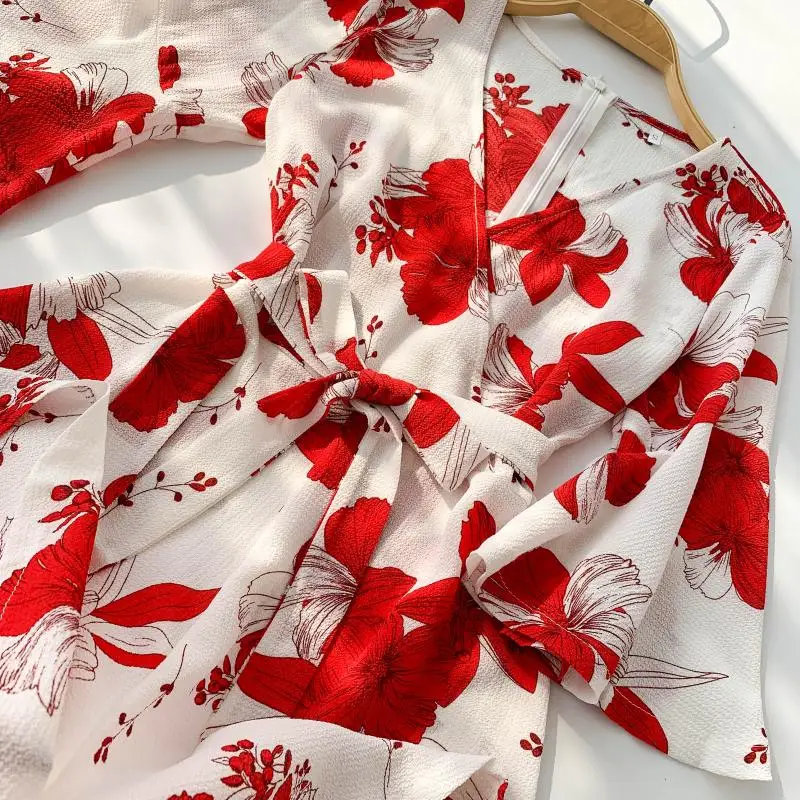 Летний Пляжный Женский Повседневный шифоновый пояс с цветочным принтом женский