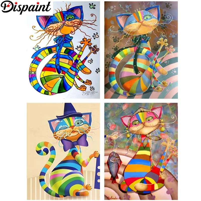 Алмазная живопись Dispaint вышивка крестиком мультяшный Кот 5D алмазная сделай сам