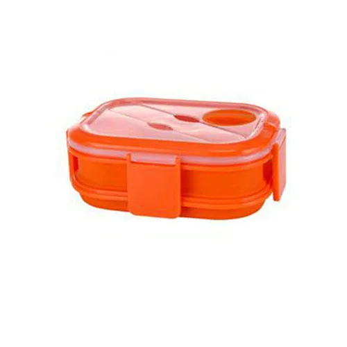 orange 2 слоя красочные микроволновая печь; силикон bento ланч бокс набор для детей кухонная утварь аксессуары контейнер для еды с ручкой - Цвет: orange