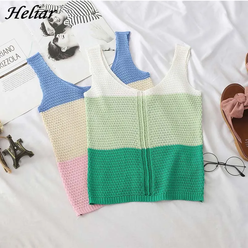 Топ женский трикотажный в стиле пэчворк без рукавов|Топы| |