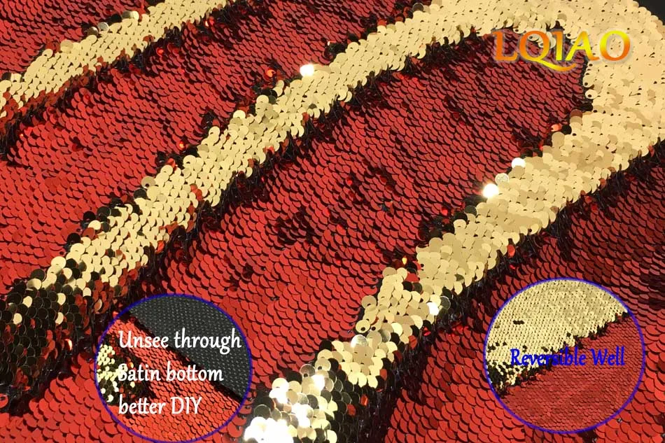 Red-Gold Новинка, высокое качество, принт с розами, белая двусторонняя ткань с блестками, Русалка, рыбная чешуя, откидная ткань с блестками для платья/бикини/подушки - Цвет: Red-Gold