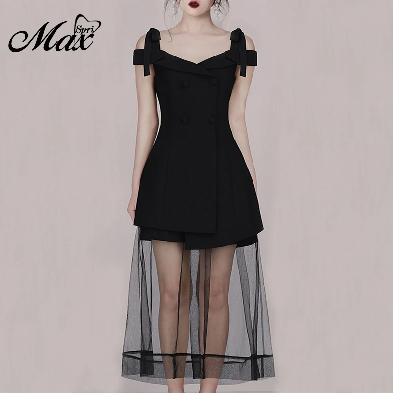 Женское платье с открытыми плечами Max Spri однотонное черное трапециевидной формы V