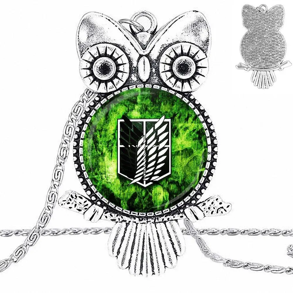 EJ Glaze Anime Attack On Titan Logo Jewelry Plated Glass Cabochon Choker Long Pendant Owl Necklace For Women Party Gift |