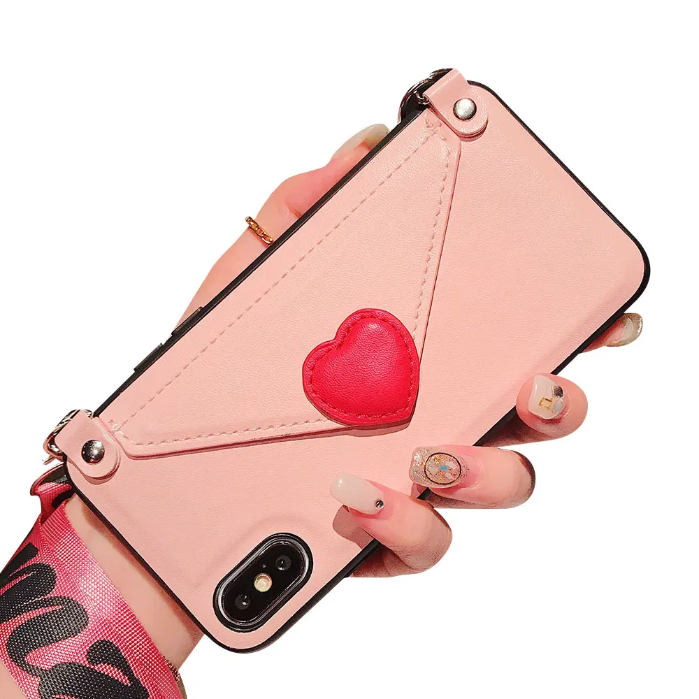 KISSCASE девчачий кожаный ремешок чехол для iPhone 7 8 Plus X XR XS MAX Lover Heart Holder Чехлы 6 6S Сумки