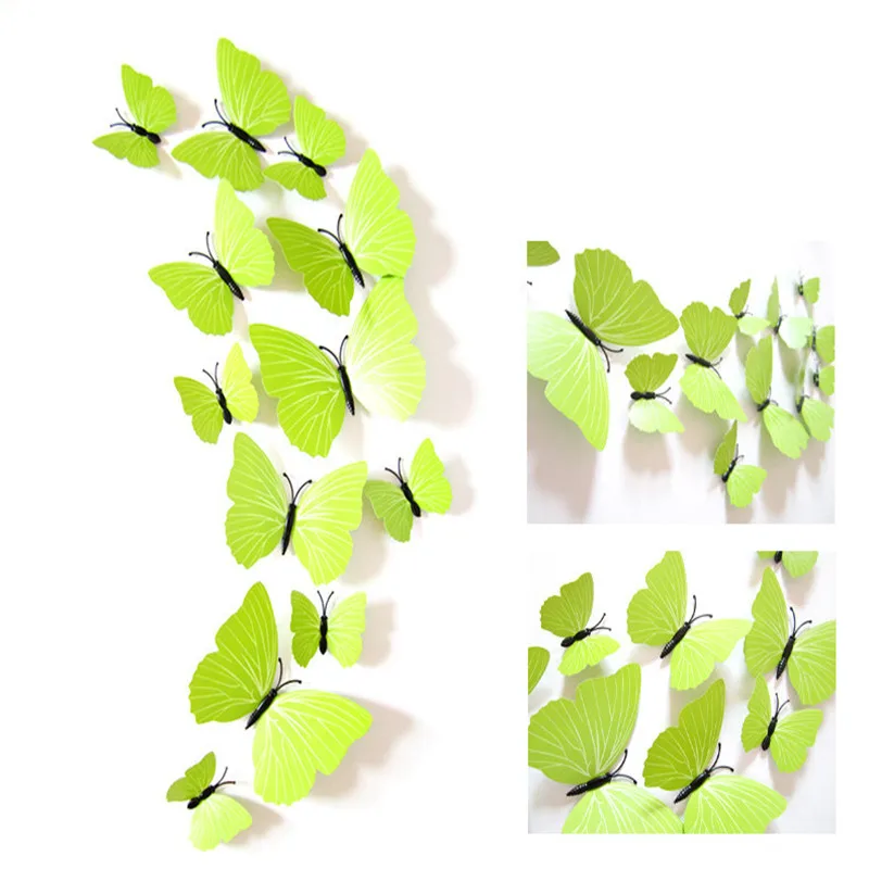 12 шт./лот 3d фрукты зеленая бабочка на холодильник магниты стены комнаты украшения