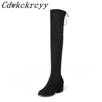 autumn and winter new style middle heel coarse heel elastic force over the knee boots fashion cashmere keep warm women boots