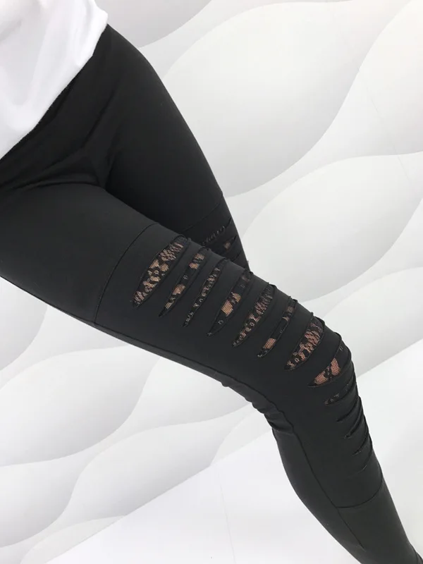 Black CHRLEISURE, женские сексуальные леггинсы для фитнеса, тренировки, пуш-ап, женские леггинсы с высокой талией, черные сетчатые кружевные леггинсы - Цвет: Black