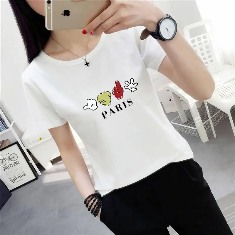 Женская футболка с принтом в стиле Харадзюку летняя коротким рукавом молочного