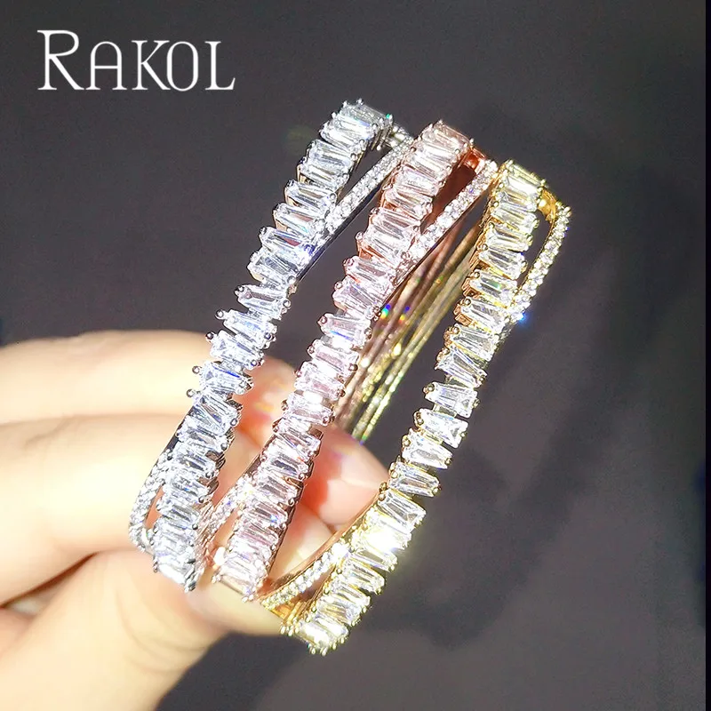 RAKOL Дубай Роскошный AAA кубический циркониевый свадебный браслет для женщин