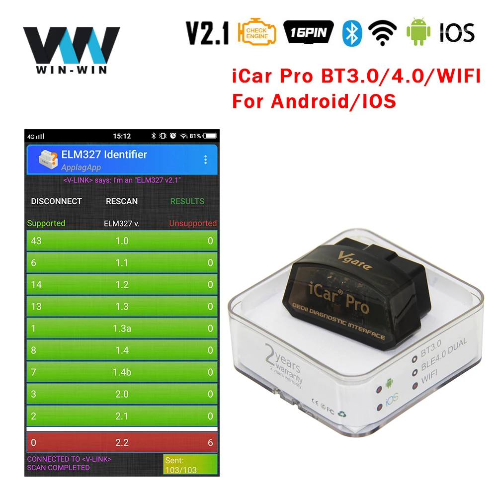 Vgate iCar Pro ELM327 V2.1 OBD2 Bluetooth/wifi сканер для Android/IOS ELM327 V2.1 Easydiag OBD OBD2 автомобильный диагностический инструмент