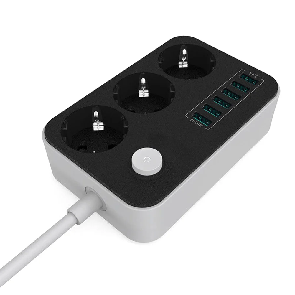 2500W 10A зарядки Порты ЕС розетка Зарядное устройство Удлинители 6 USB Защита от