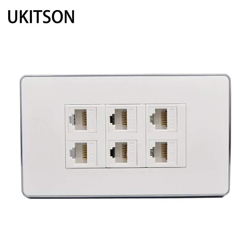Шесть портов сетевой штекер RJ45 CAT5E CAT6 Интернет Ethernet настенная Лицевая панель для