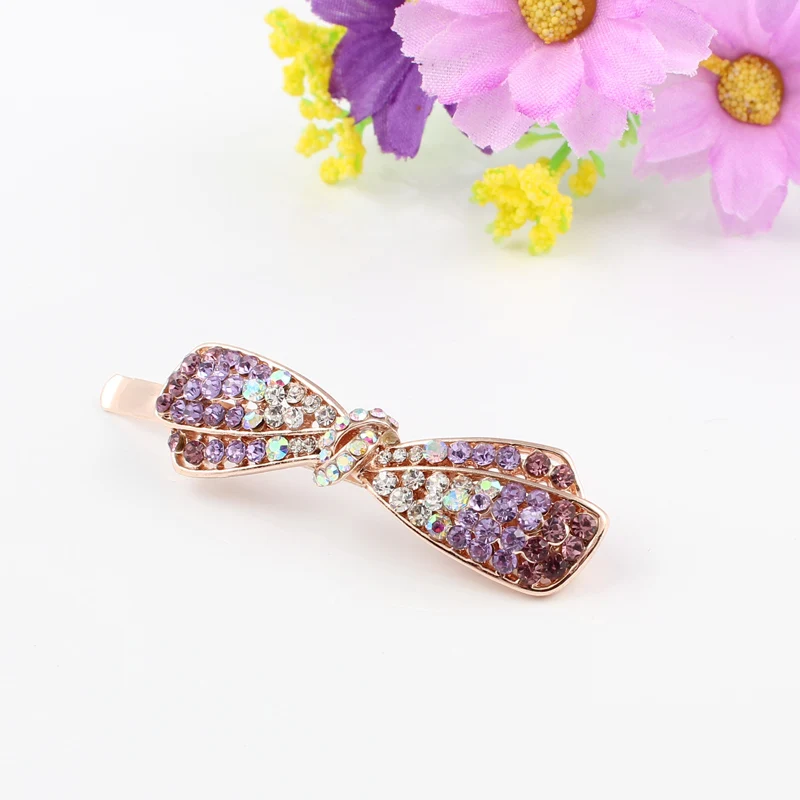 Заколка для волос стразы белый розовый фиолетовый цвет ювелирное изделие