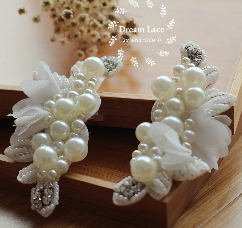 2 шт. шифоновые нашивки на воротник листья|collar patches|pearl beaded appliquebeaded applique |