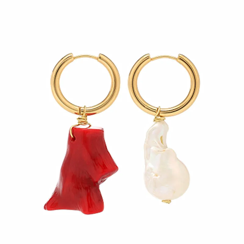 Huggie oorbellen bijoux acier inoxydable femme натуральный барочный пресноводный жемчуг круглый обруч круглые серьги для женщин ювелирные изделия - Окраска металла: 1