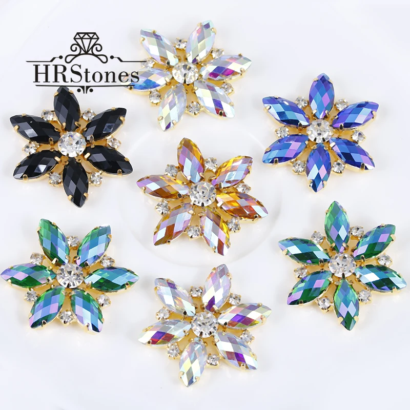 2 шт./лот 35 мм стекло * Смола горный хрусталь синий AB золотой цветок аппликация