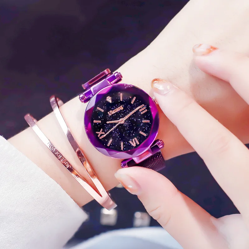 

2020 New Crystal Rosy Gold Mesh Magnet Starry Sky Quartz Watch Women Casual Watches Relogio Feminino Ladies Wrist Watch Hot Sale