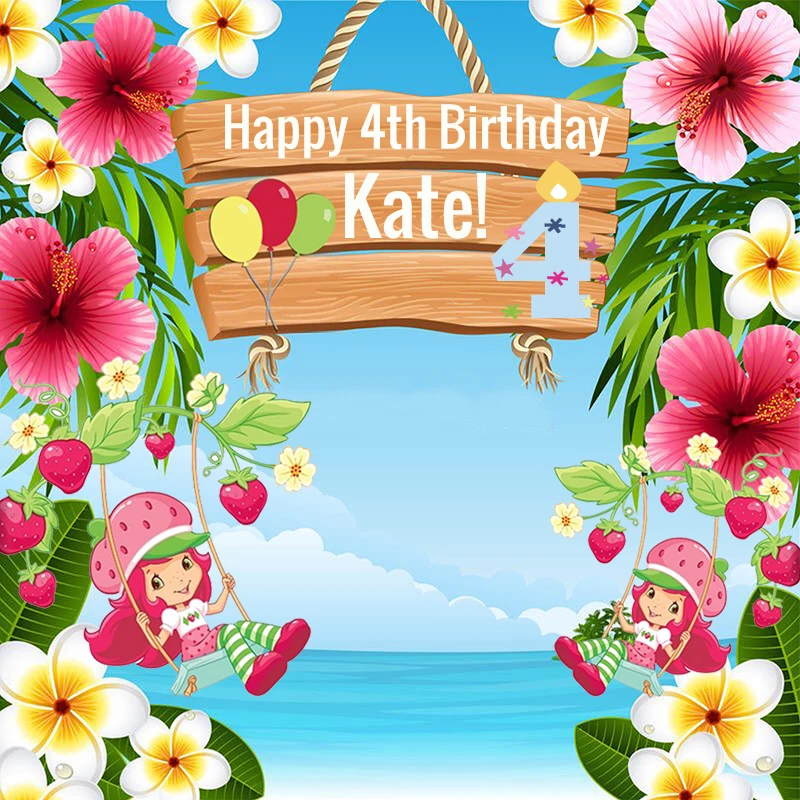 

custom strawberry shortcake tropical sea flower happy birthday photo background photography backdrops quality vinyl