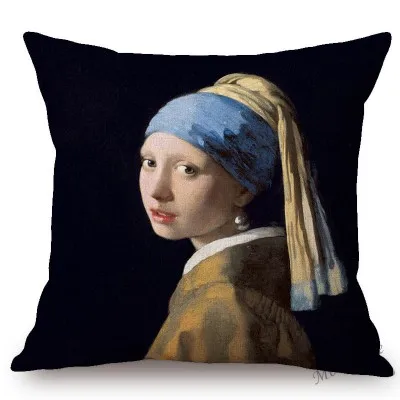 T296-2 Всемирно известная картина маслом Johannes Vermeer девушка с жемчужной серьгой доярка картина маслом диван наволочка чехол для подушки - Цвет: T296-2