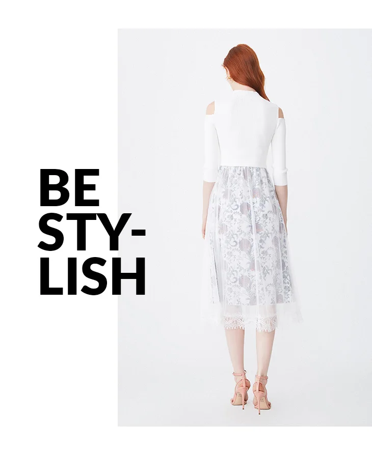 Отборные весенние кружева печати Slim Fit зонтик форма трикотажное платье S | 419146506