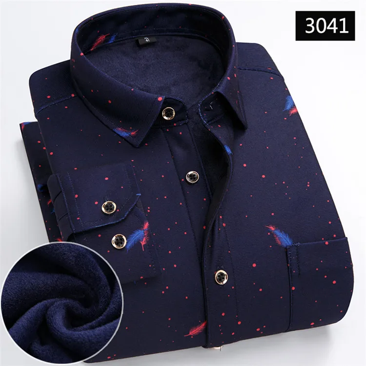 3041 FillenGudd Новое поступление размера плюс 8XL осенние мужские клетчатые зимние рубашки с длинным рукавом Теплые Красные и черные мужские бархатные рубашки с принтом - Цвет: 3041