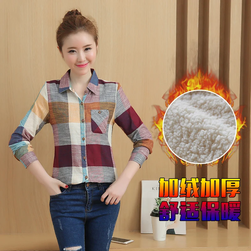 Рубашка женская теплая с длинным рукавом|blusas plus|women blousesblouses plus |