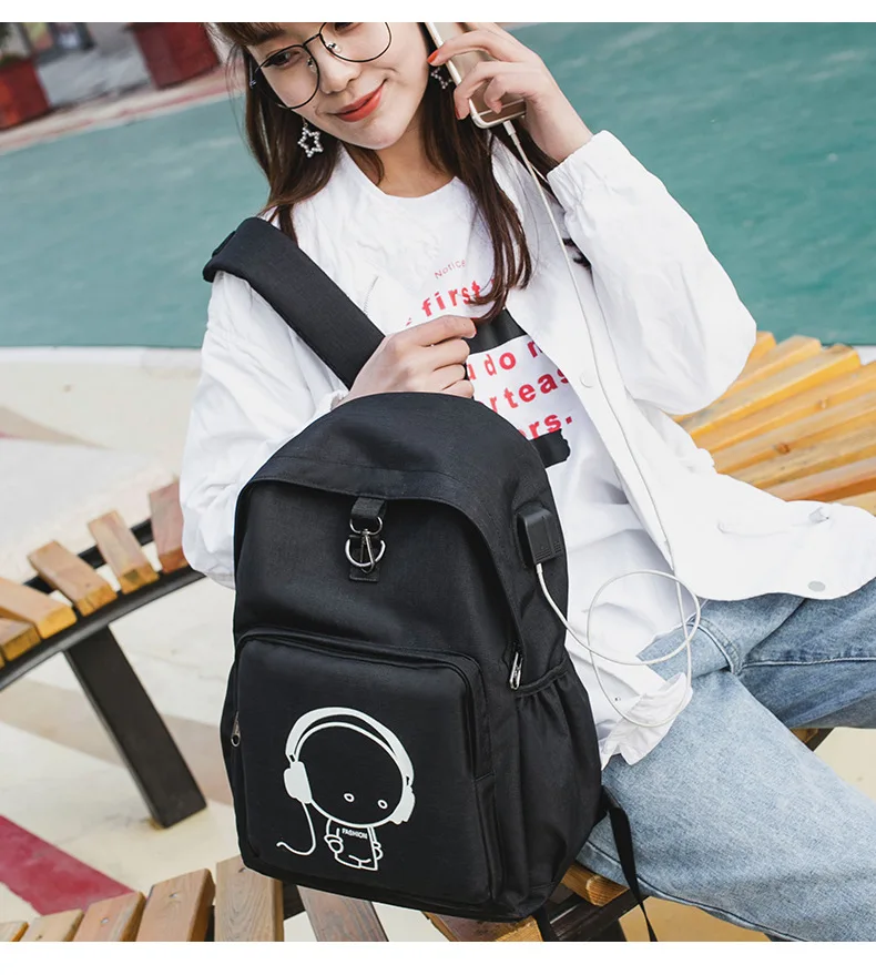 2018 USB зарядка для ноутбука Светящийся рюкзак через плечо дорожная школьная сумка