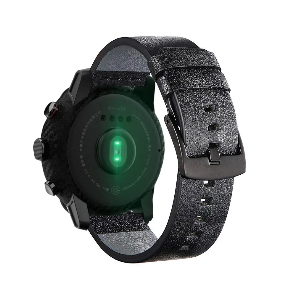 Black DKPLNT черный ремешок для часов из натуральной кожи для xiaomi huami amazfit 2 ремешка 22 мм ремень для samsung gear S3 Frontier/Classic - Цвет: Black