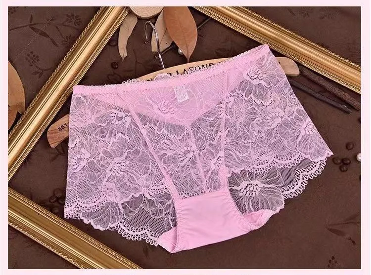 1 pieces-Pink 2 шт./партия,, высокое качество, женские сексуальные кружевные прозрачные трусики, средняя талия, много цветов, плюс трусики большого размера, женские трусы - Цвет: 1 pieces-Pink