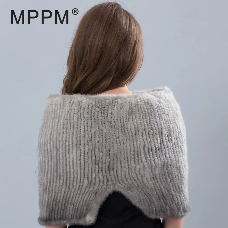 Шарф MPPM из меха норки с маленьким зазором шарф для женщин Вязаная Шаль Однотонный