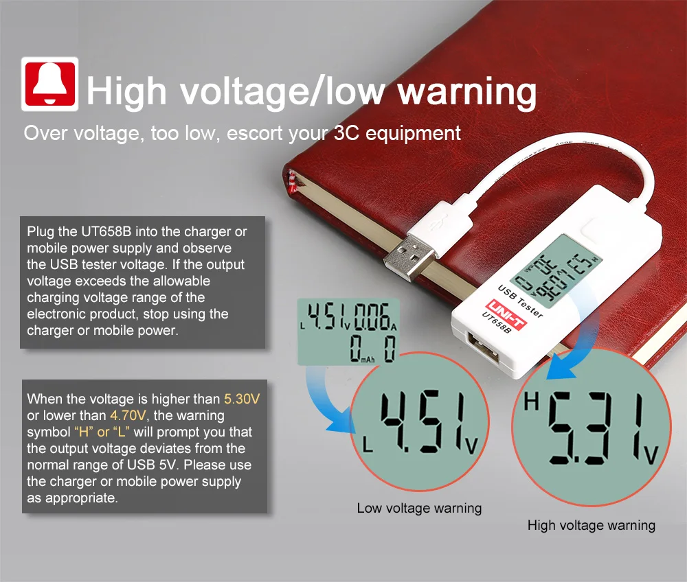 USB тестер UNI-T UT658 UT658B U диск доктор Вольтметр для зарядного устройства емкость 9 в телефон ноутбук мобильный мощность безопасности монитор