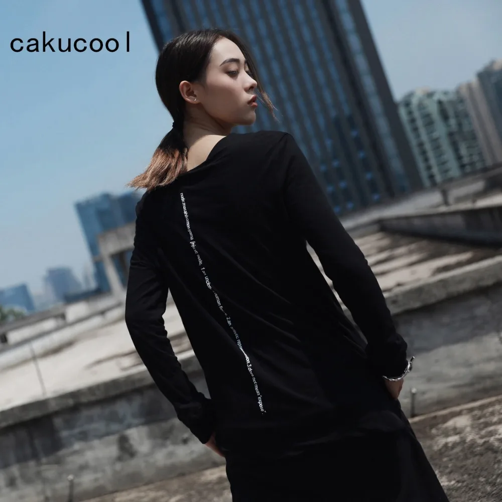 Cakucool Новый Для женщин сплошной черный футболка Топы корректирующие небольшой v образным вырезом Длинные