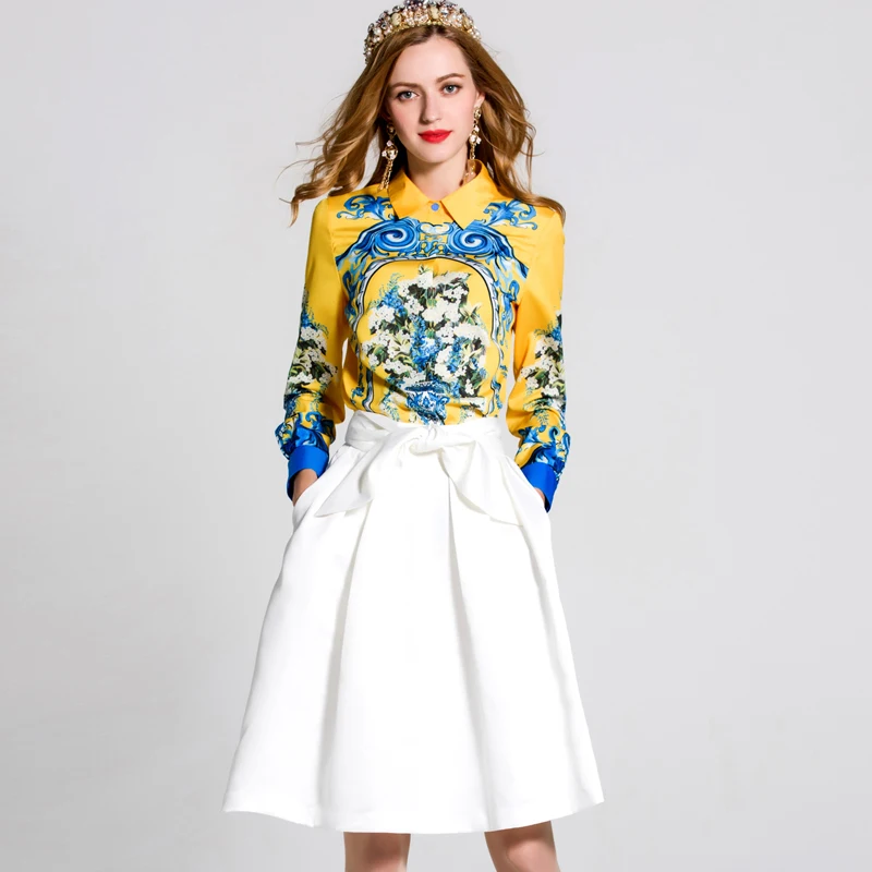 Высокое качество новинка 2017 дизайнерская рубашка женская длинный рукав