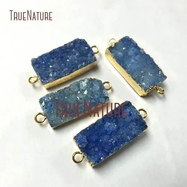 

10Pcs Random Color Druzy Crystal Double Bail Pendant Gold Plating Rectangle Double Bail Pendant On Sale 30x15mm PC1197