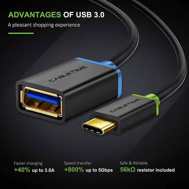 Кабель Cabletime USB C OTG адаптер Type 3 1 к 0 быстрая зарядка/передача данных для камеры Samsung