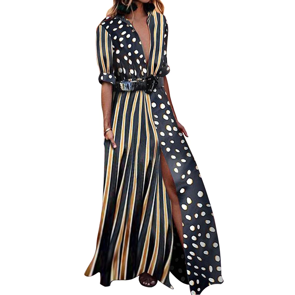 Для женщин Fabala горошек Вечеринка Макси полосой Сращивание коктейль с поясом