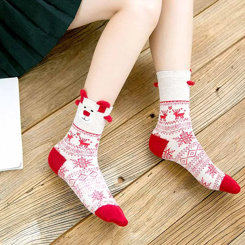Милые осенне зимние Новые популярные красные носки оптом олени женские в тюбике
