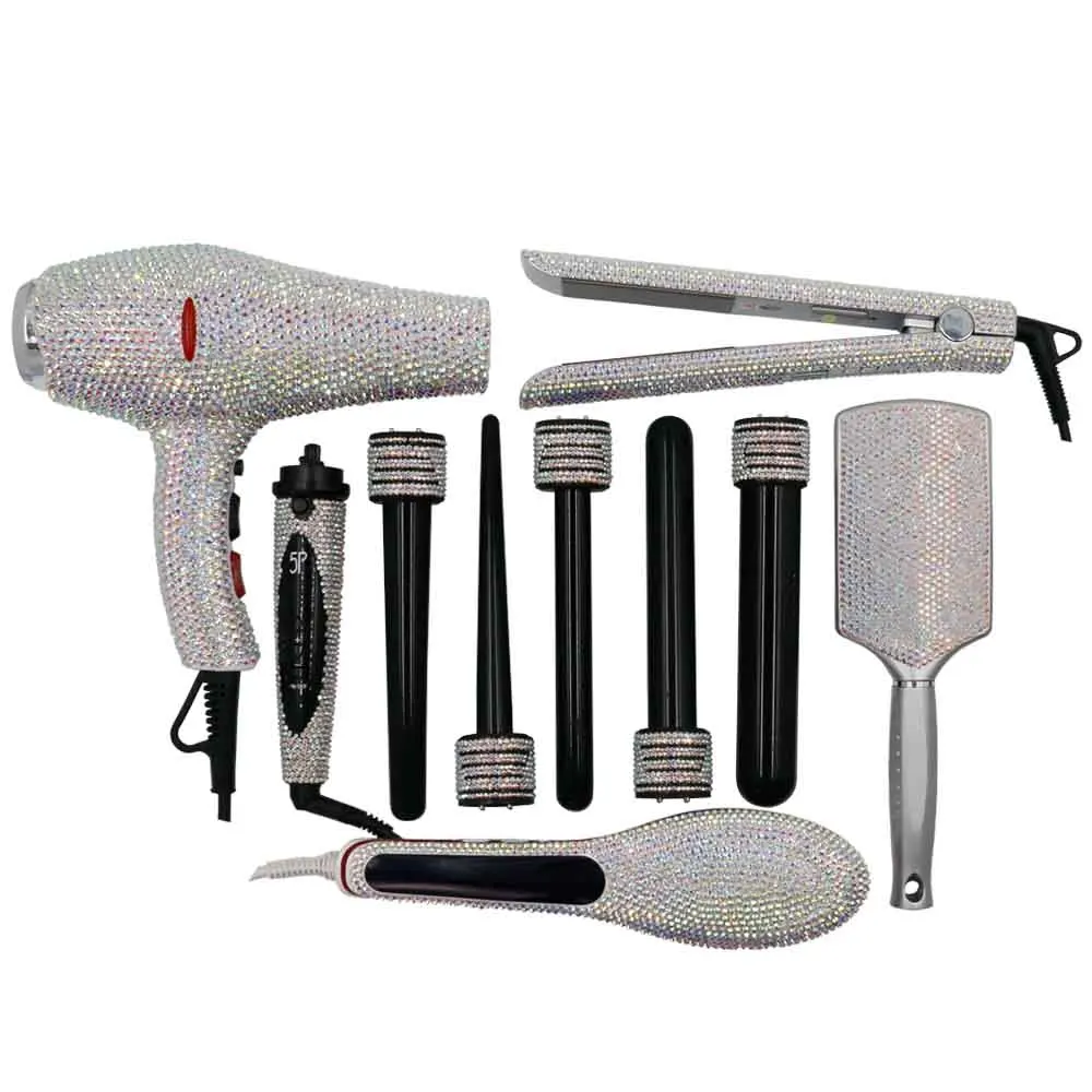 5 item bundle set Кристалл волос горячие инструменты Bling кристалл выпрямитель для волос Алмазная плойка набор волшебных палочек Кристалл фен для волос Бутик волос - Цвет: 5 item bundle set