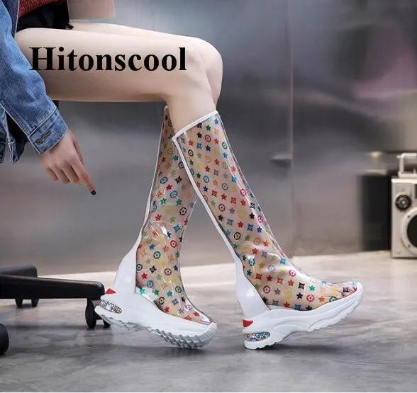 Прозрачные резиновые высокие сапоги из ПВХ женские повседневные непромокаемые