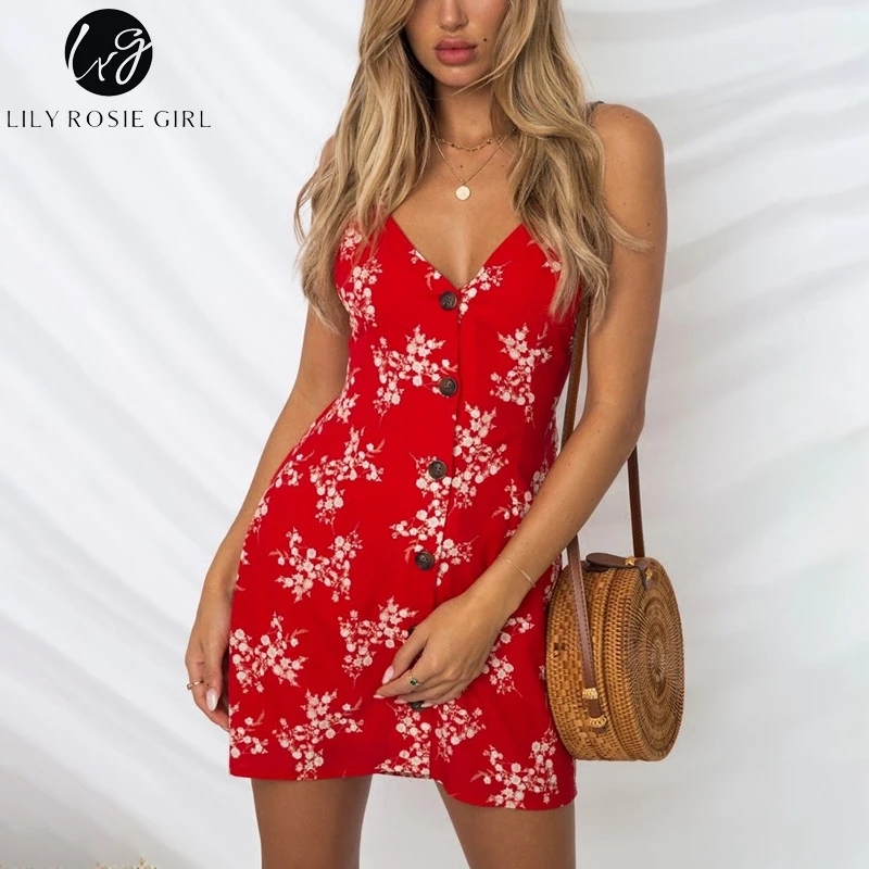 Lily Rosie/летнее платье с цветочным принтом и бантом для девочек 2019 красное пляжное