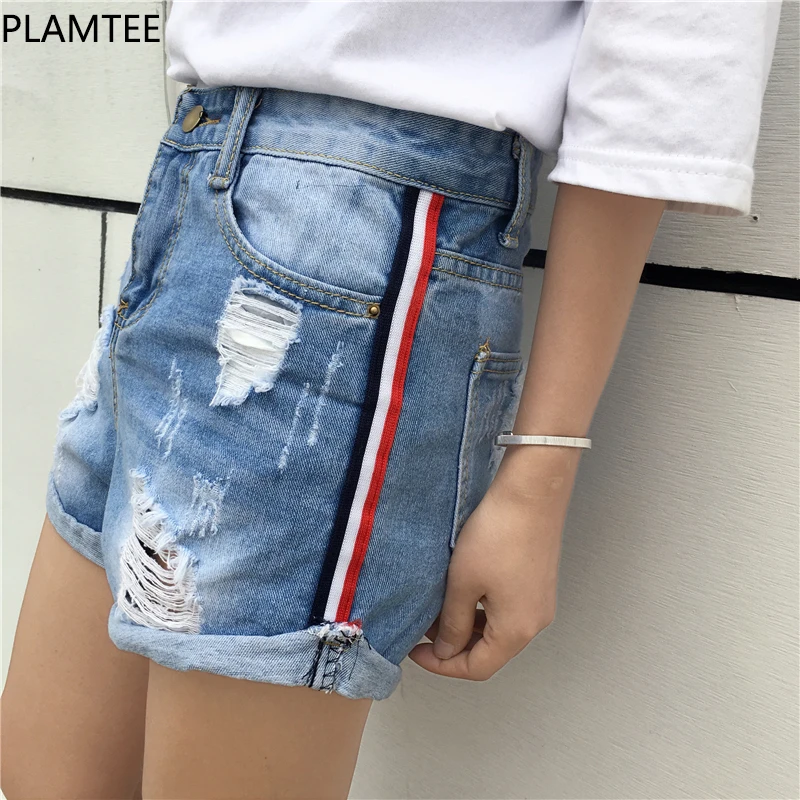 PLAMTEE Популярные Для женщин флэш-лента Джинсовые шорты отверстие свободные