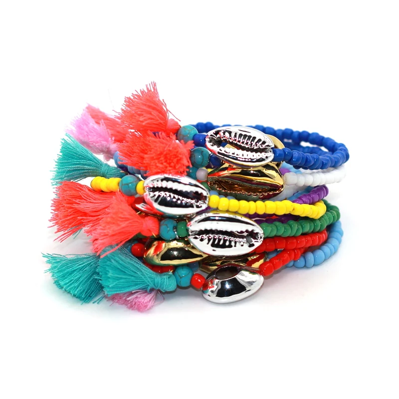 Сплав морской раковины кисточкой натуральный камень Бусы Бохо Браслет для