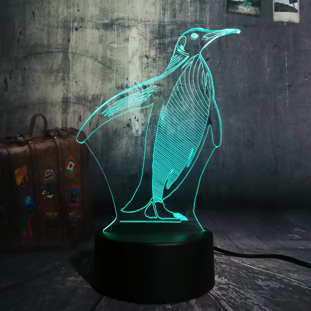 3D LED милый пингвин Ночной светильник 7 цветов меняющий настольный USB сенсорный