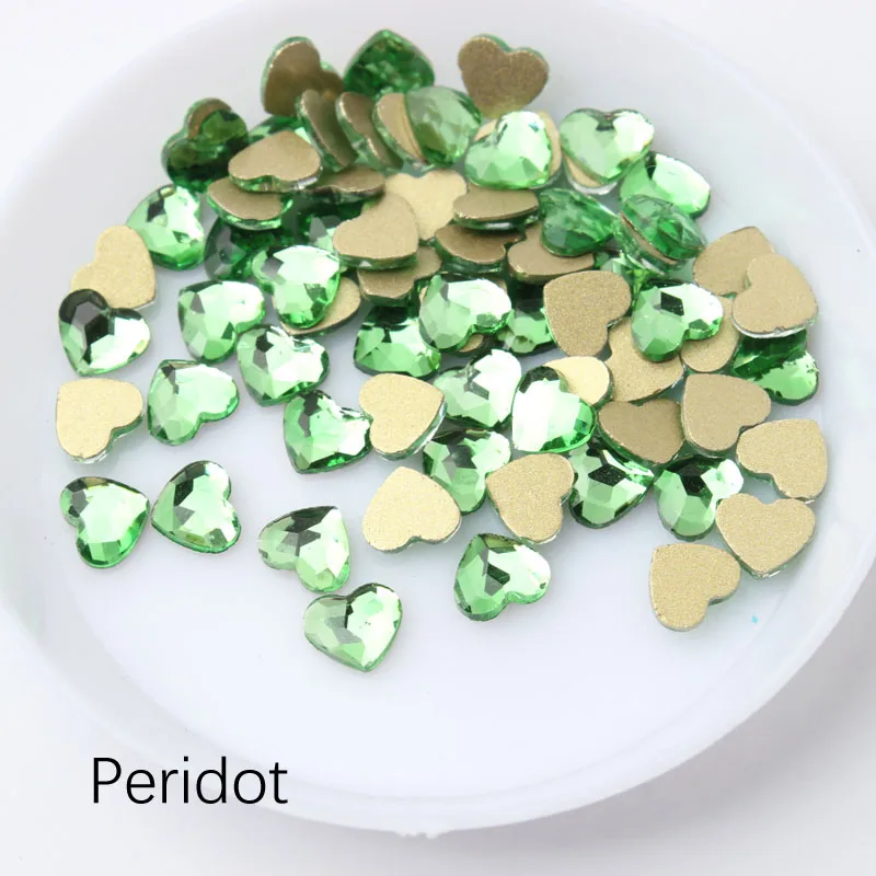 Peridot Хит, стразы в форме сердца для дизайна ногтей, 11 цветов, изысканный кристалл, размер камня, два стиля, 30 шт/100 шт, для 3D украшения ногтей - Цвет: Peridot