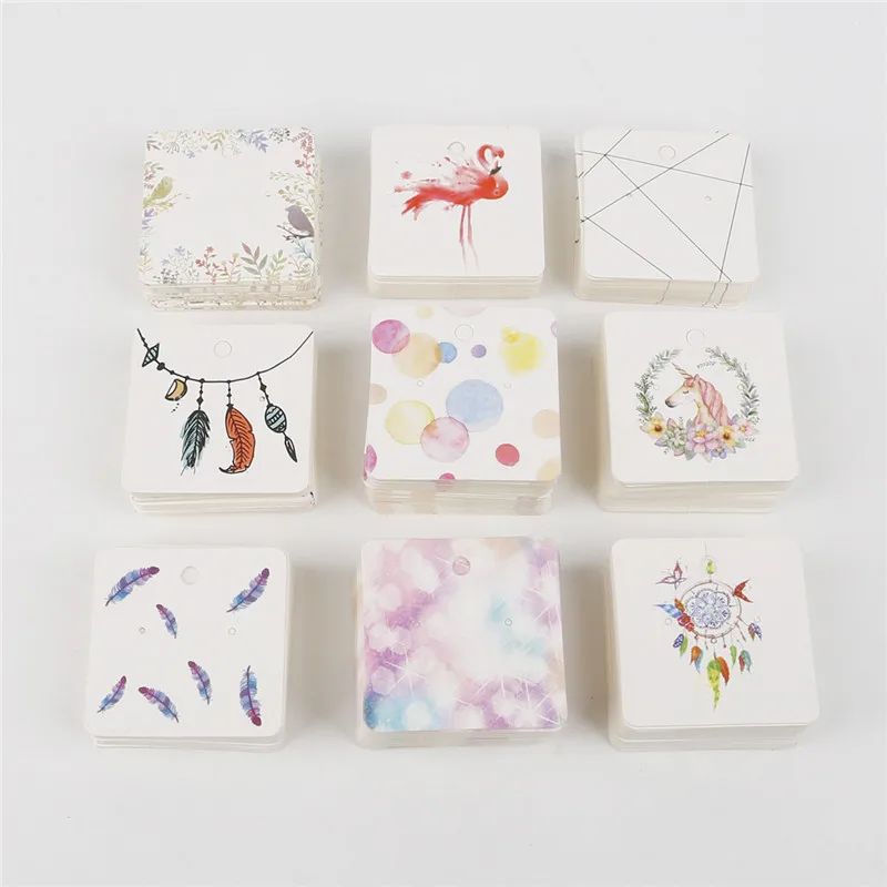 Multi Styles 5x5cm 100pcs Paper Stud Earring Hang Tag Card Tags DIY Handmade Jewelry Display Packing Prices Label | Украшения и